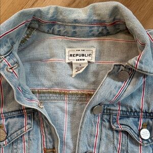 For The Republic Light Blue Denim Jacket with Red Stripes